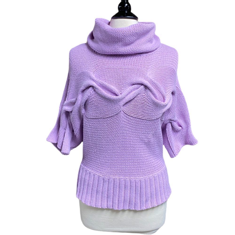 Kensie Pretty Lavender Cowl-neck Short Sleeve Cable Knit Sweater